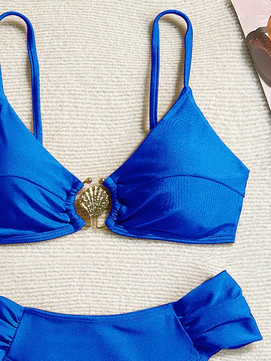 Metal Aksesuarlı Yüksek Kesim Askılı Bikini Takımı Niebbla