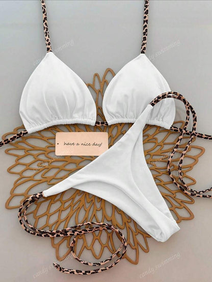 Leopar Desenli Boyundan Bağlamalı Bikini Takımı Niebbla