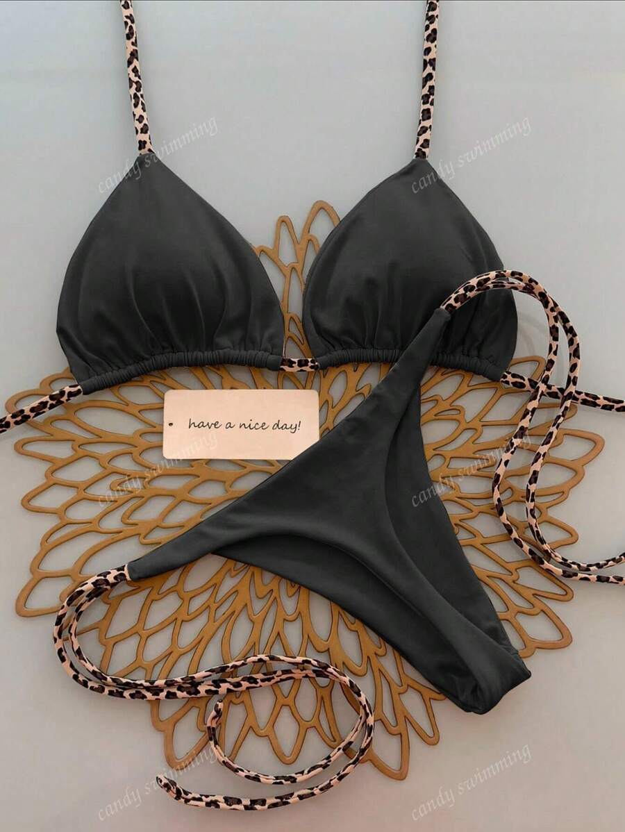 Leopar Desenli Boyundan Bağlamalı Bikini Takımı Niebbla