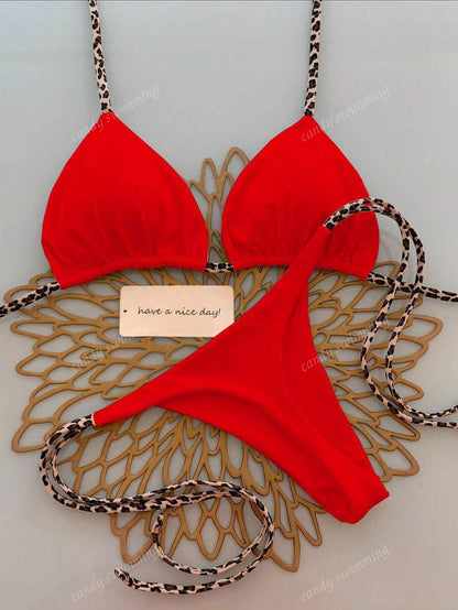 Leopar Desenli Boyundan Bağlamalı Bikini Takımı Niebbla