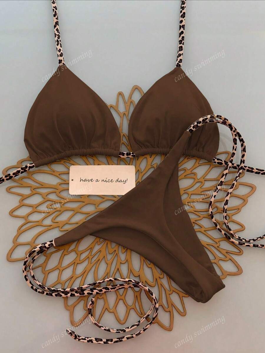 Leopar Desenli Boyundan Bağlamalı Bikini Takımı Niebbla