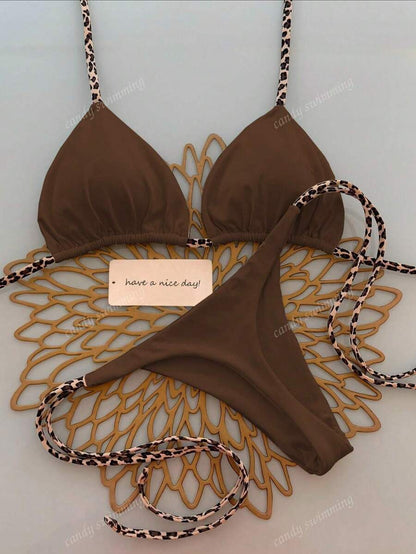 Leopar Desenli Boyundan Bağlamalı Bikini Takımı Niebbla