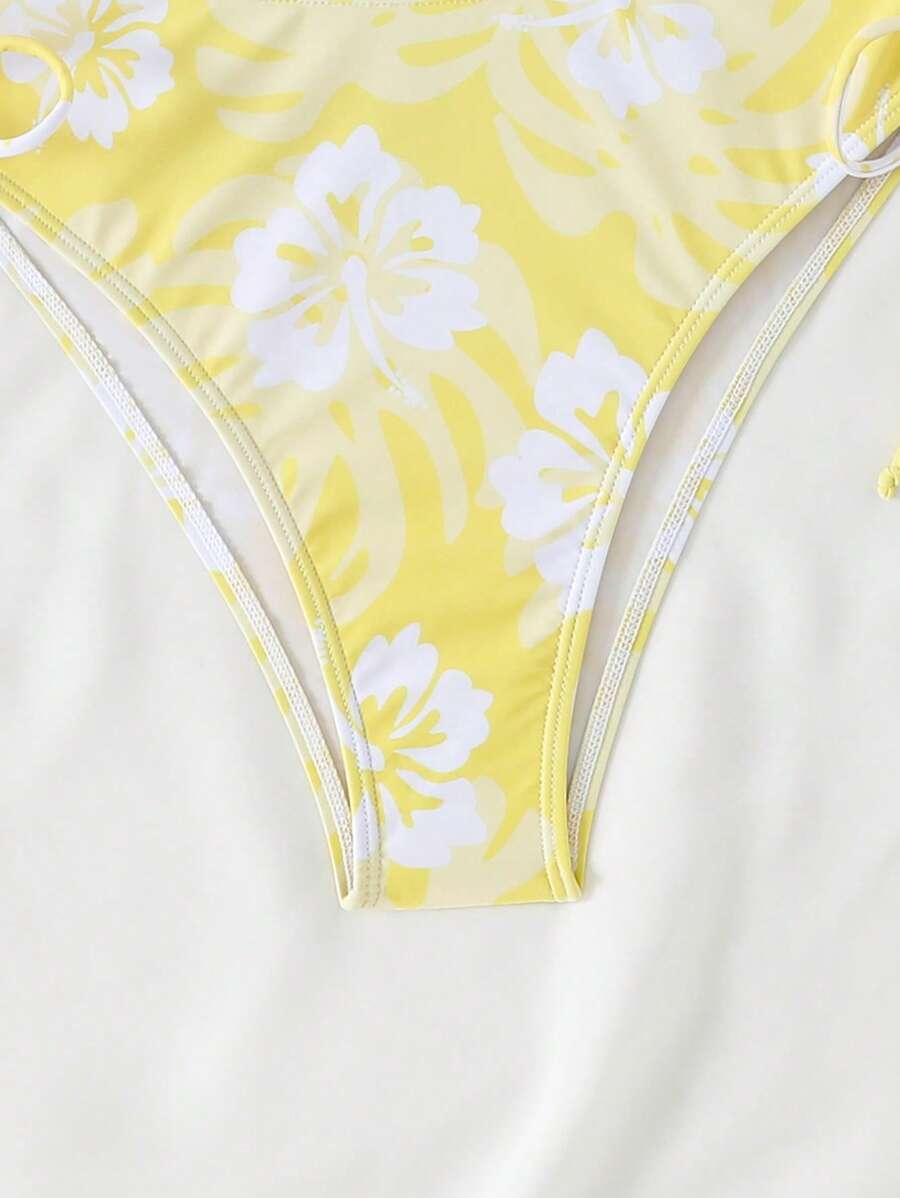 Dantelli Çiçek Desenli Düğümlü Tankini Takımı Niebbla