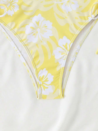 Dantelli Çiçek Desenli Düğümlü Tankini Takımı Niebbla