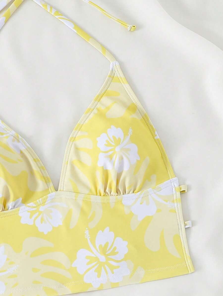 Dantelli Çiçek Desenli Düğümlü Tankini Takımı Niebbla