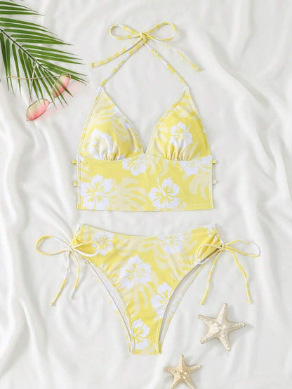 Dantelli Çiçek Desenli Düğümlü Tankini Takımı Niebbla
