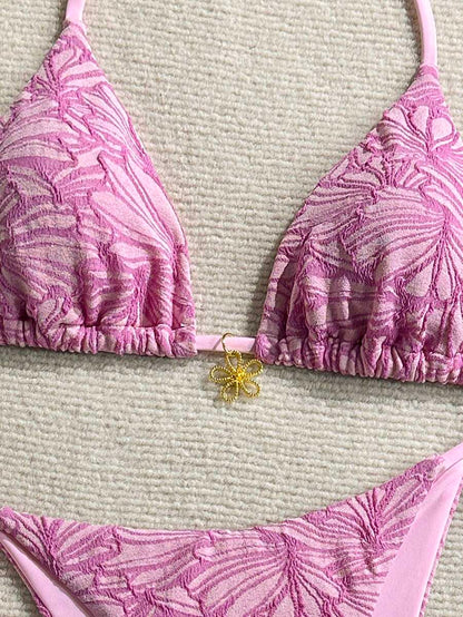 Çiçek Desenli Boyundan Bağlamalı Bikini Ve Bağcıklı Bikini Altı Takımı Niebbla