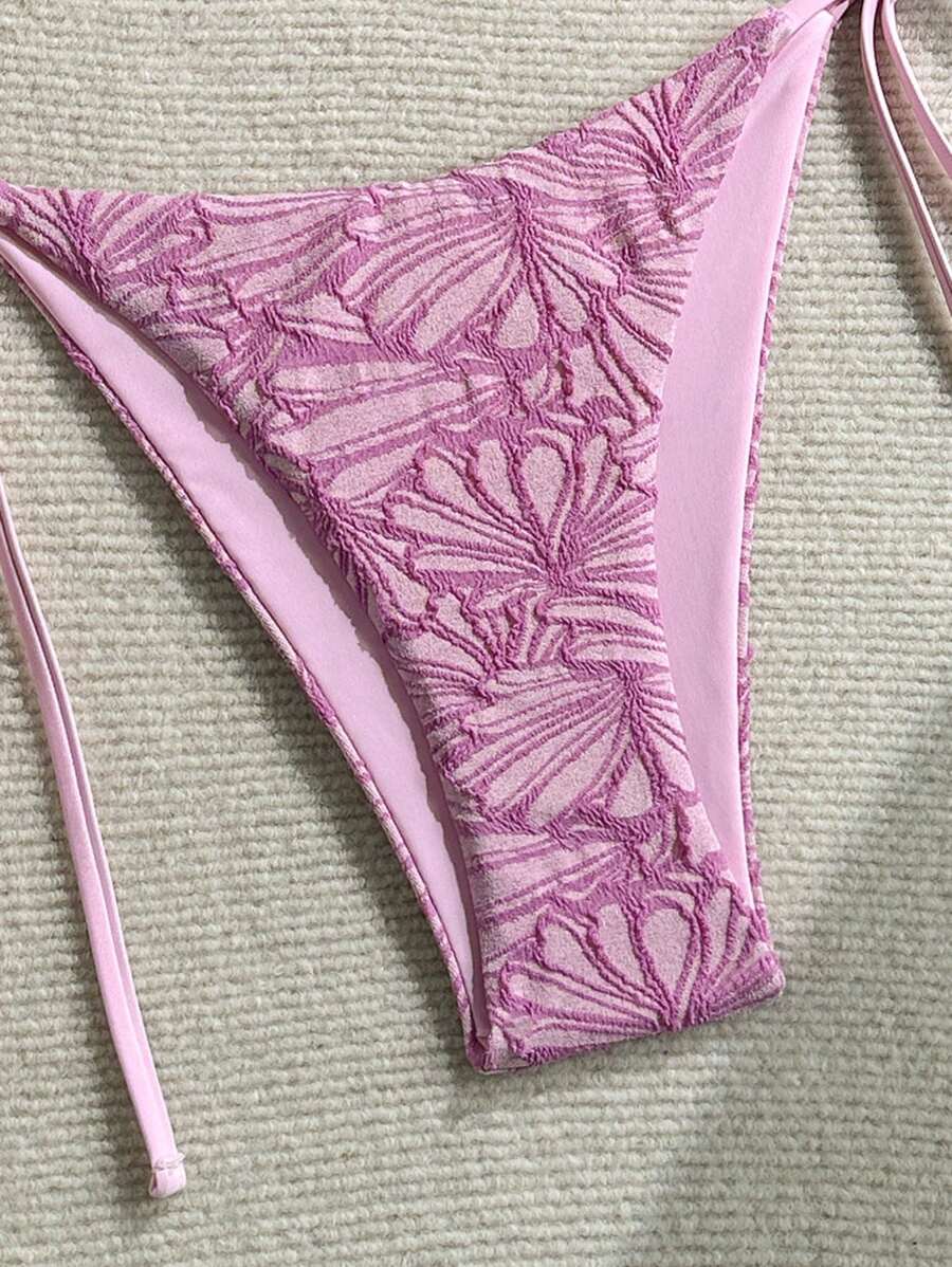 Çiçek Desenli Boyundan Bağlamalı Bikini Ve Bağcıklı Bikini Altı Takımı Niebbla