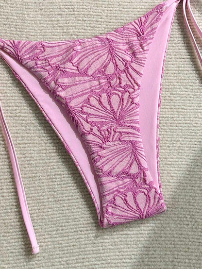 Çiçek Desenli Boyundan Bağlamalı Bikini Ve Bağcıklı Bikini Altı Takımı Niebbla