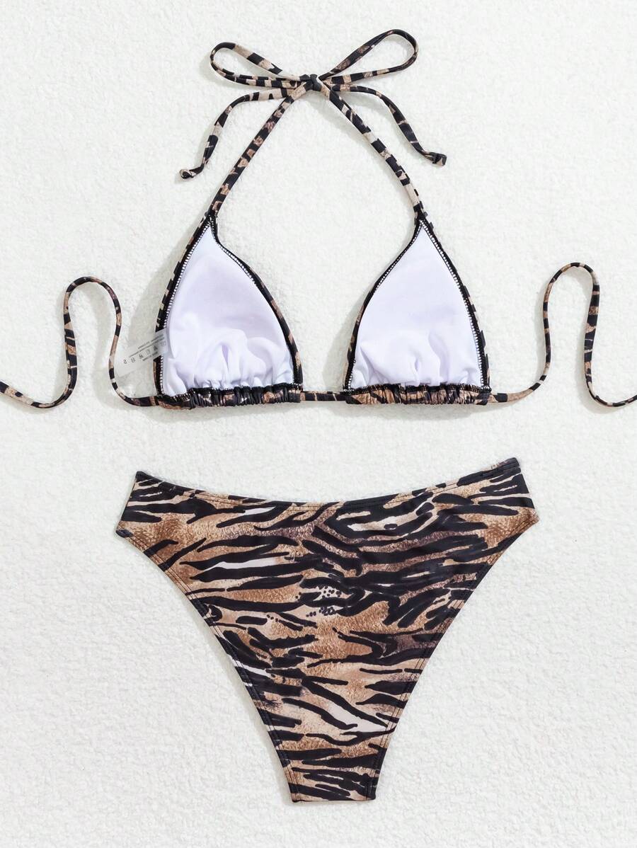 Çiçek Desenli Halter Bağcıklı Bikini Takımı Niebbla