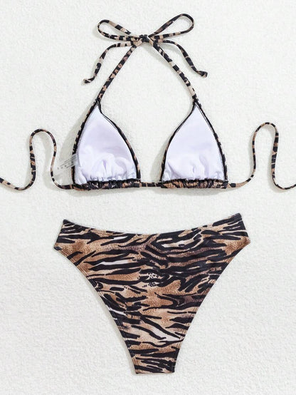 Çiçek Desenli Halter Bağcıklı Bikini Takımı Niebbla