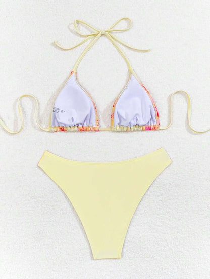Çiçek Desenli Halter Bağcıklı Bikini Takımı Niebbla