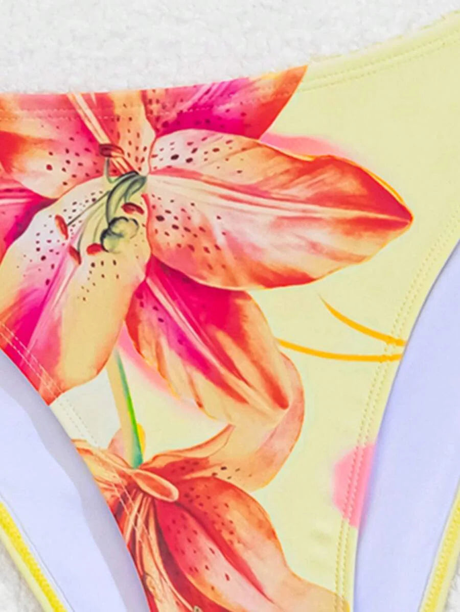 Çiçek Desenli Halter Bağcıklı Bikini Takımı Niebbla