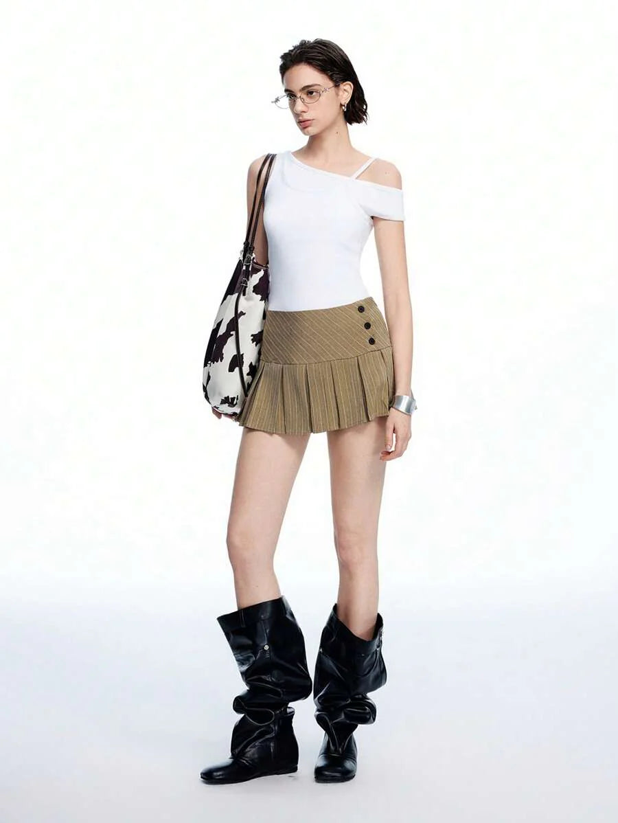 Pileli Çizgili Mini Etek Niebbla