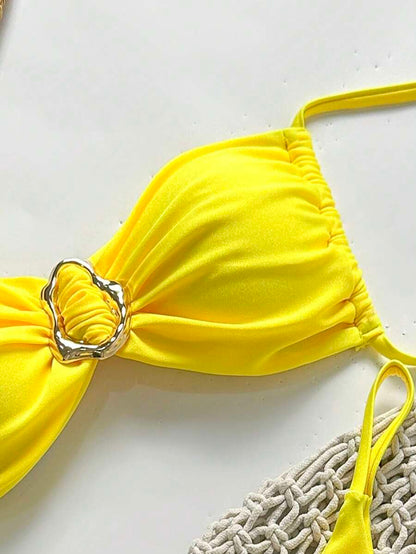 Pembe Straplez Bağcıklı Metal Detaylı Bikini Takımı Niebbla