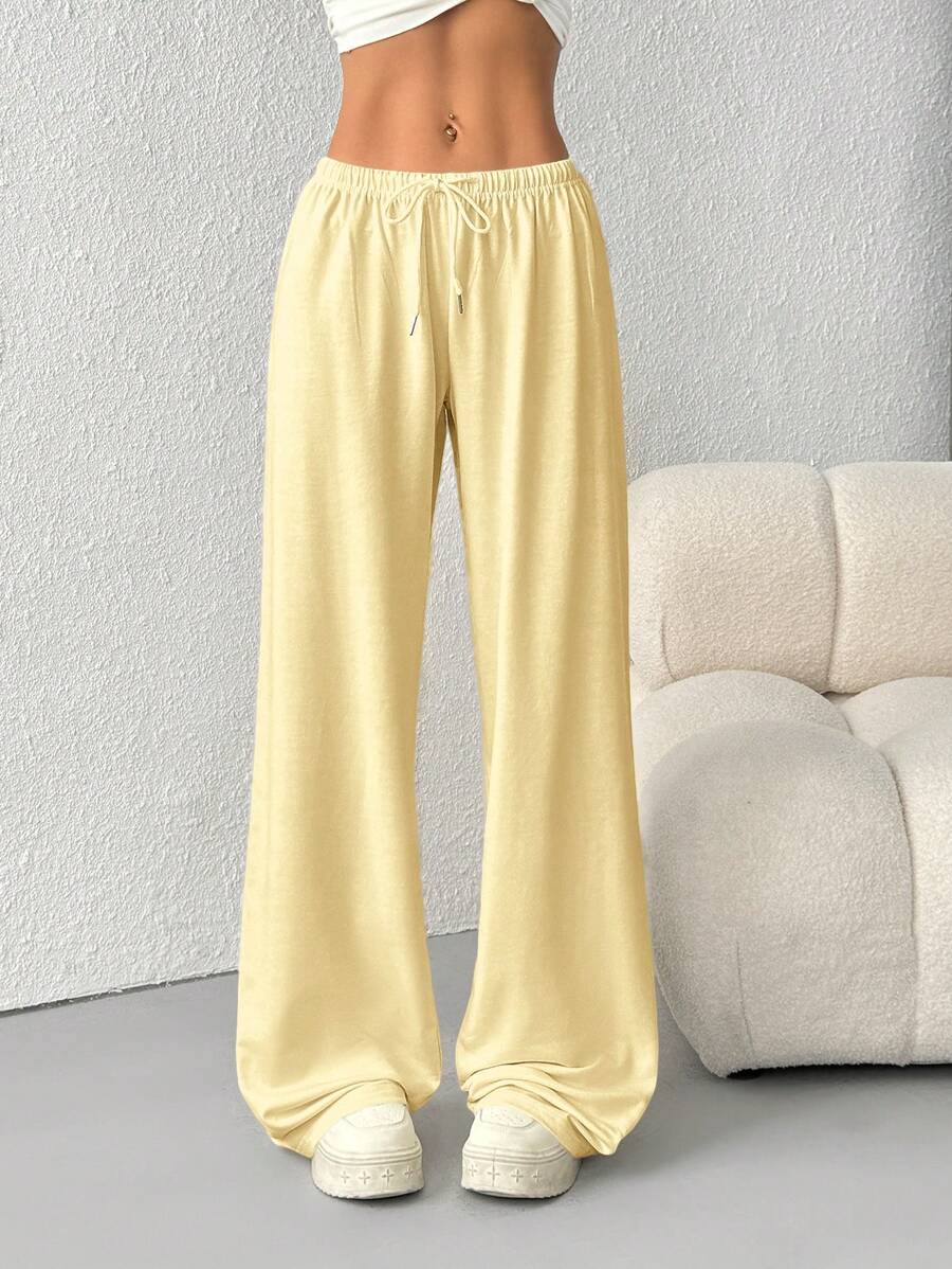 Düz Renk Bağcıklı Bel Düz Paça Jogger Pantolon Niebbla