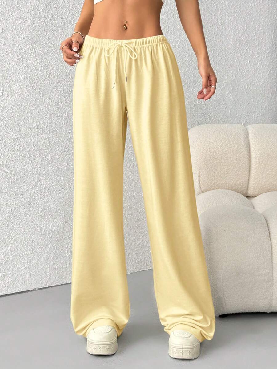 Düz Renk Bağcıklı Bel Düz Paça Jogger Pantolon Niebbla