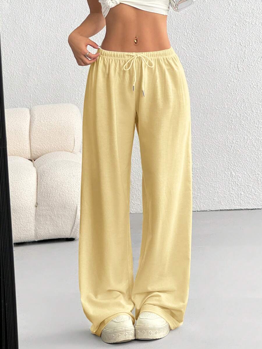 Düz Renk Bağcıklı Bel Düz Paça Jogger Pantolon Niebbla