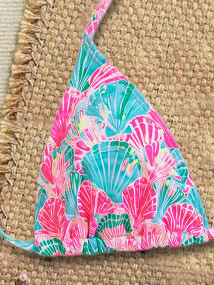 Çiçek Desenli Halter Bağcıklı Bikini Takımı Niebbla