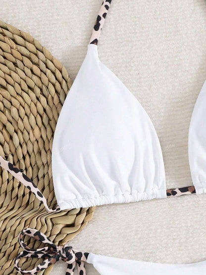 Leopar Desenli Boyundan Bağlamalı Bikini Takımı Niebbla