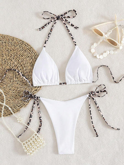Leopar Desenli Boyundan Bağlamalı Bikini Takımı Niebbla