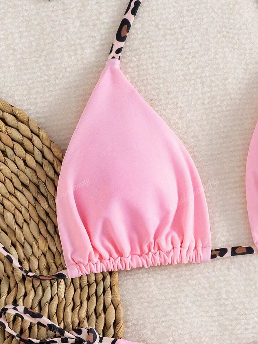 Leopar Desenli Boyundan Bağlamalı Bikini Takımı Niebbla