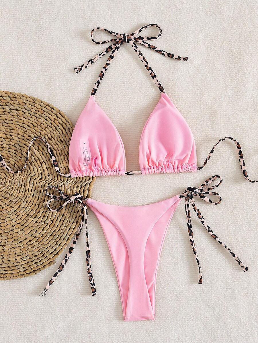 Leopar Desenli Boyundan Bağlamalı Bikini Takımı Niebbla