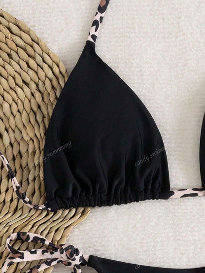 Leopar Desenli Boyundan Bağlamalı Bikini Takımı Niebbla