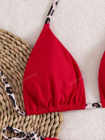 Leopar Desenli Boyundan Bağlamalı Bikini Takımı Niebbla