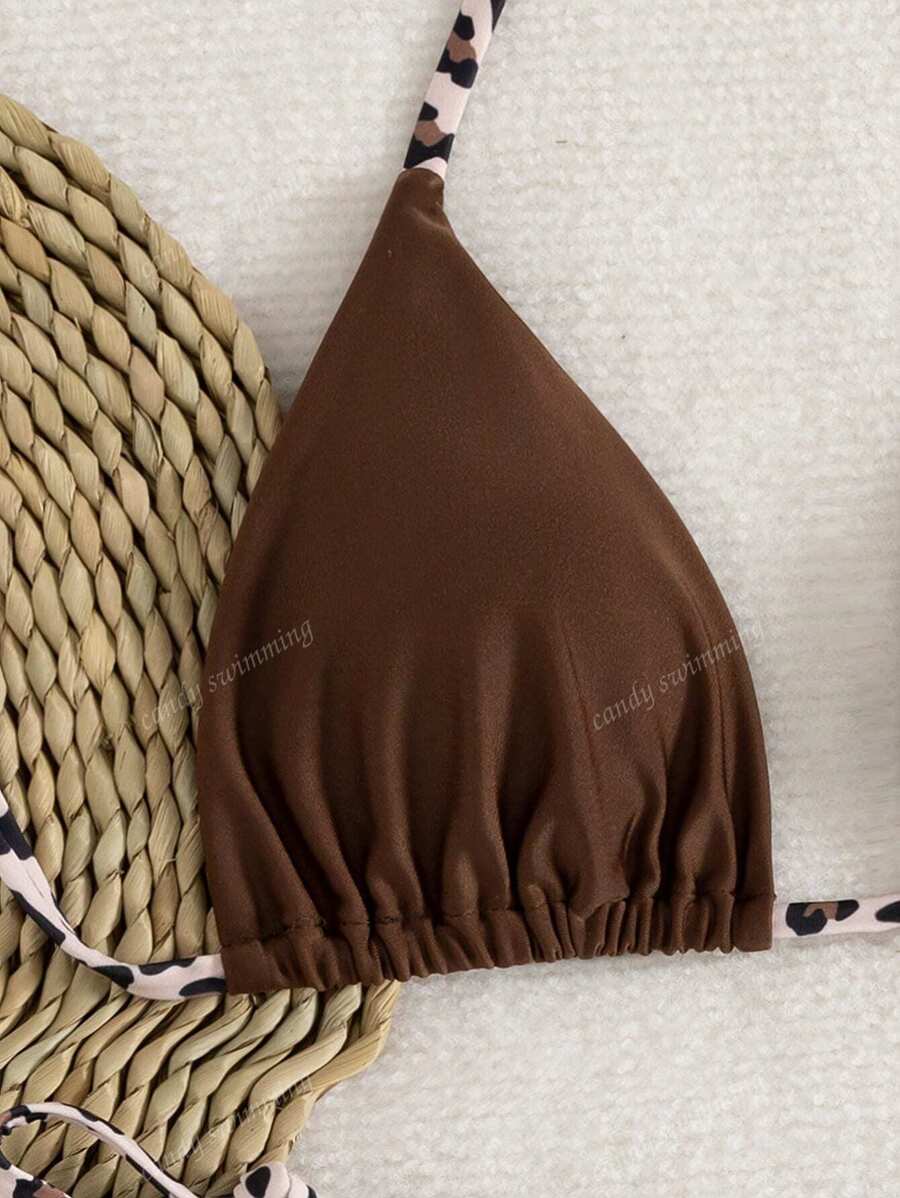 Leopar Desenli Boyundan Bağlamalı Bikini Takımı Niebbla