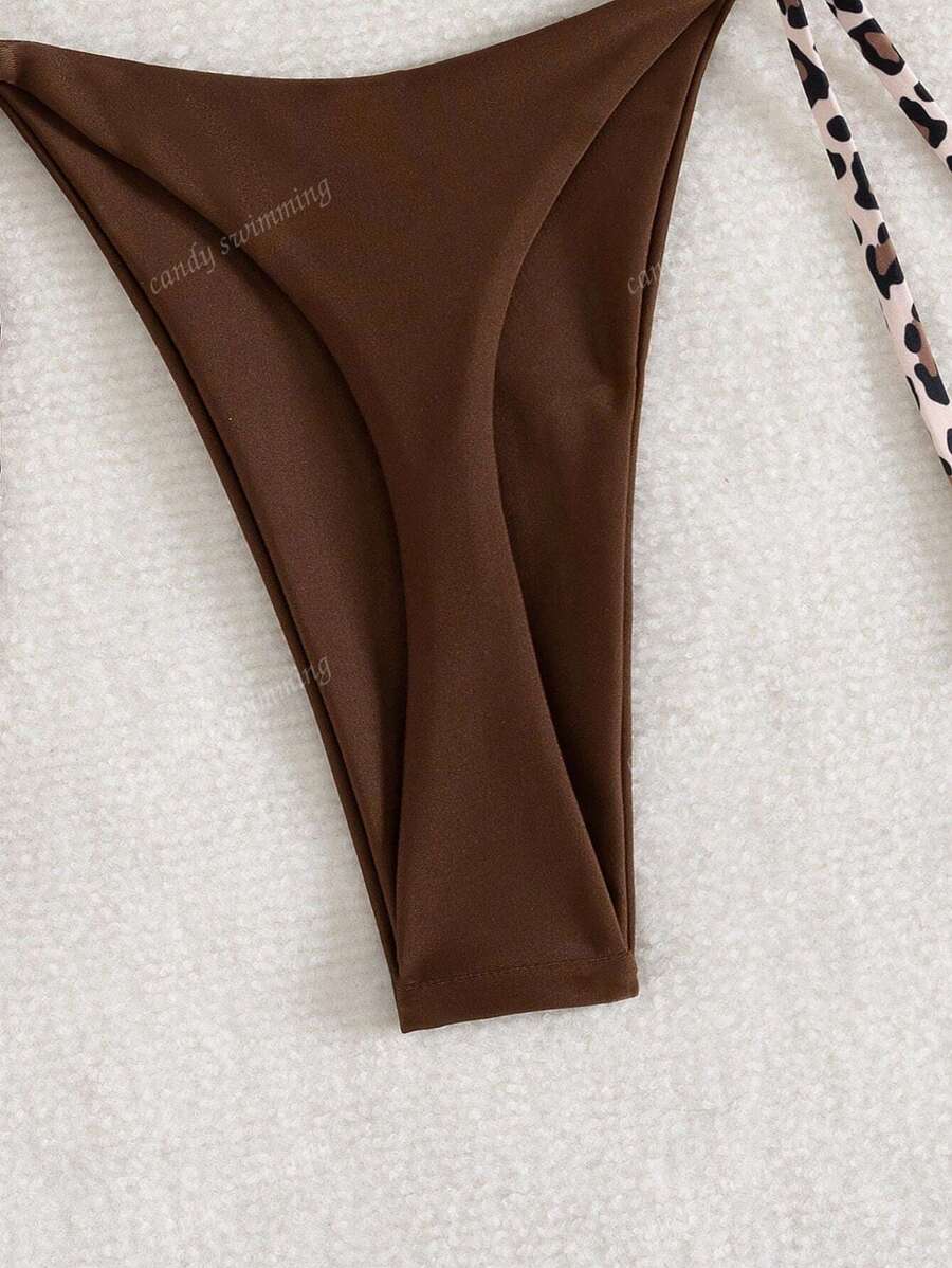 Leopar Desenli Boyundan Bağlamalı Bikini Takımı Niebbla
