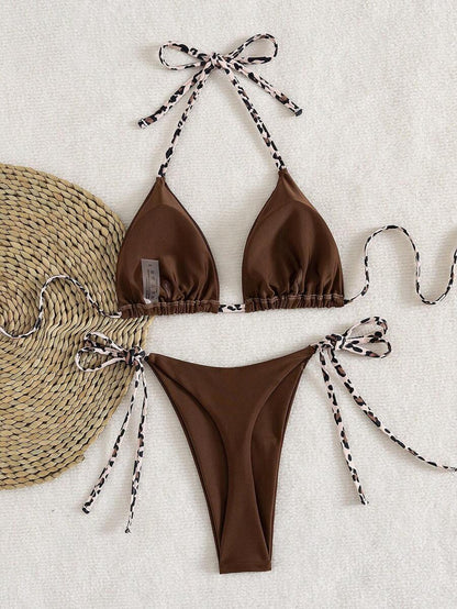 Leopar Desenli Boyundan Bağlamalı Bikini Takımı Niebbla