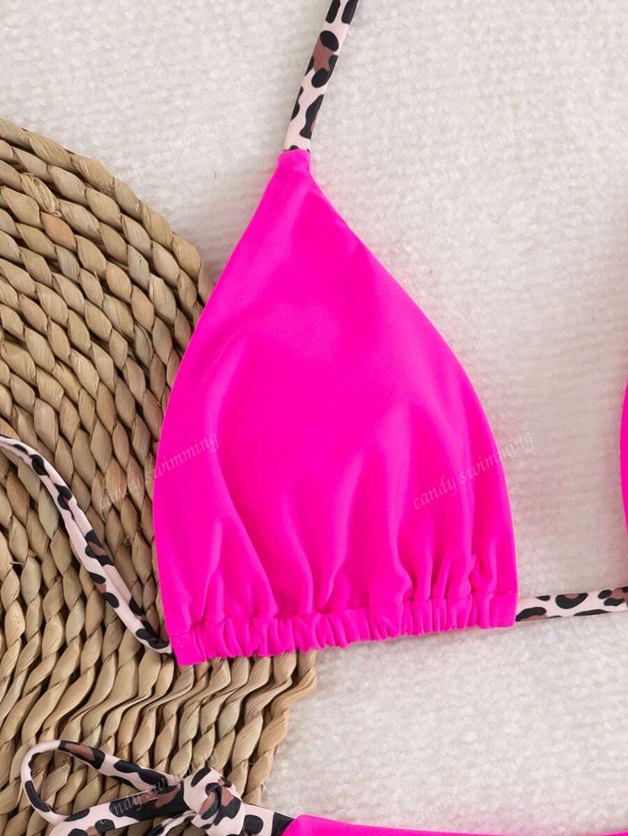 Leopar Desenli Boyundan Bağlamalı Bikini Takımı Niebbla