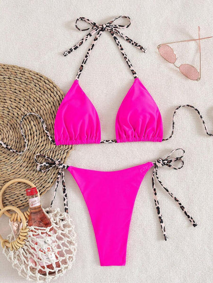 Leopar Desenli Boyundan Bağlamalı Bikini Takımı Niebbla
