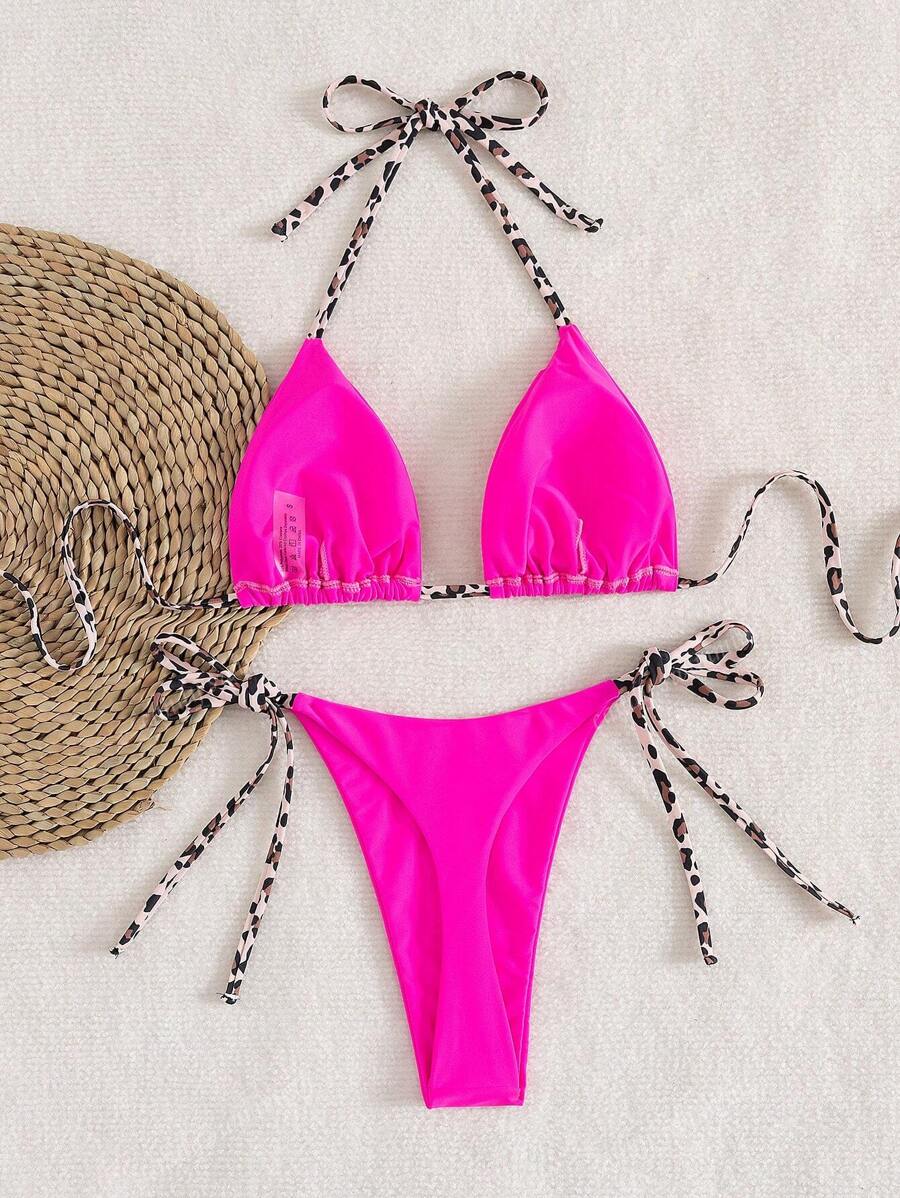 Leopar Desenli Boyundan Bağlamalı Bikini Takımı Niebbla