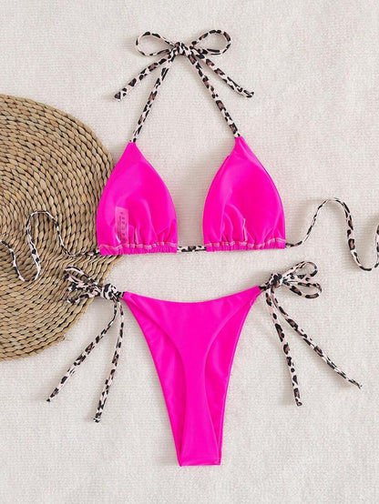 Leopar Desenli Boyundan Bağlamalı Bikini Takımı Niebbla