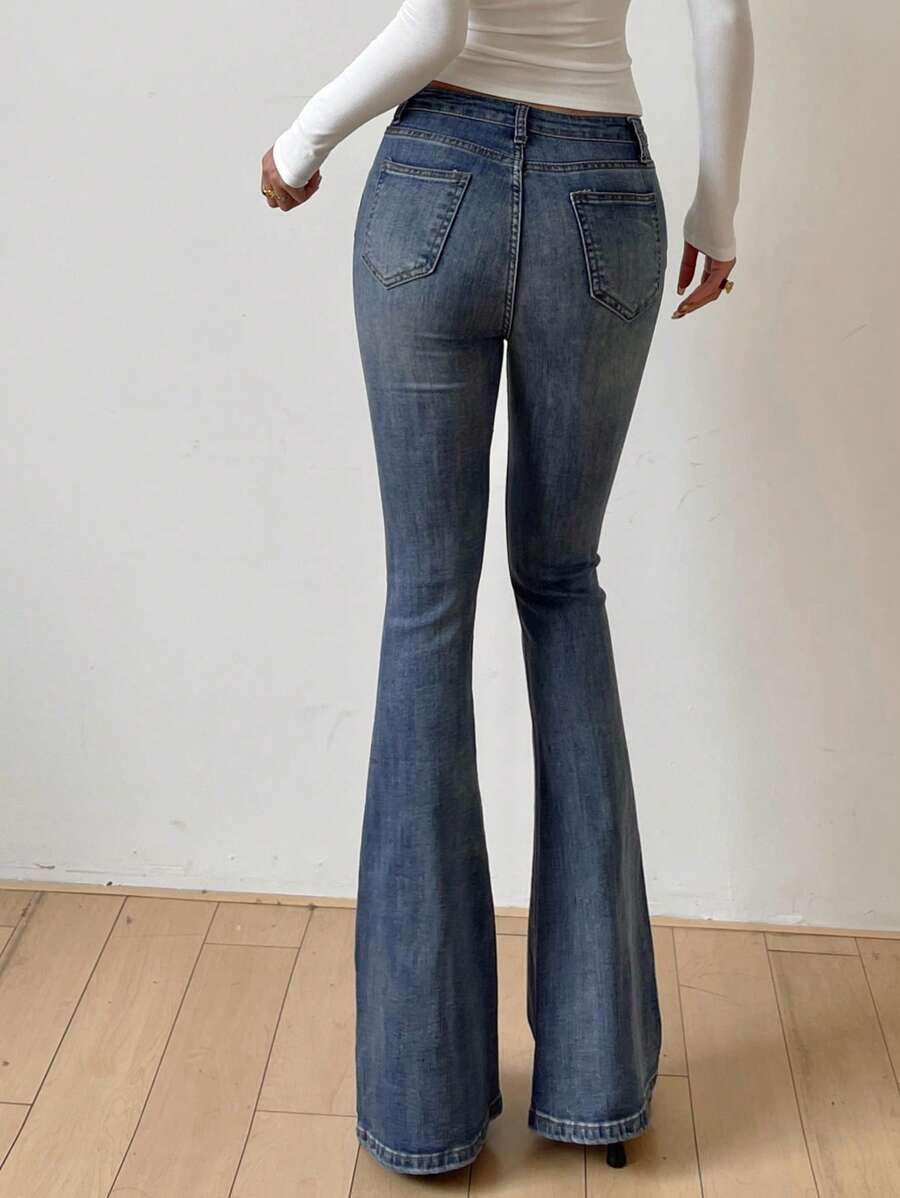 Esnek Slim Fit Yıkamalı Kloş Pantolon Niebbla
