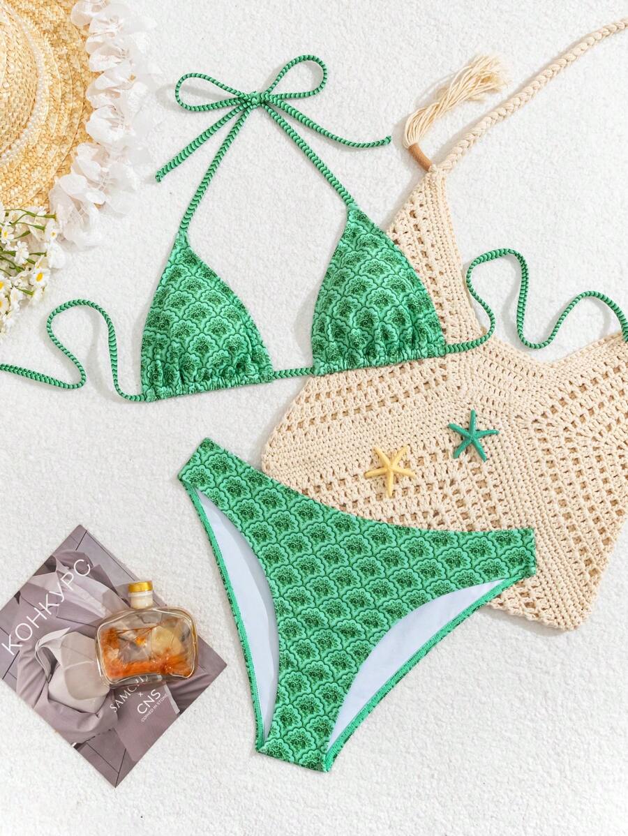 Çiçek Desenli Halter Bağcıklı Bikini Takımı Niebbla