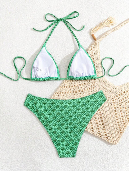 Çiçek Desenli Halter Bağcıklı Bikini Takımı Niebbla