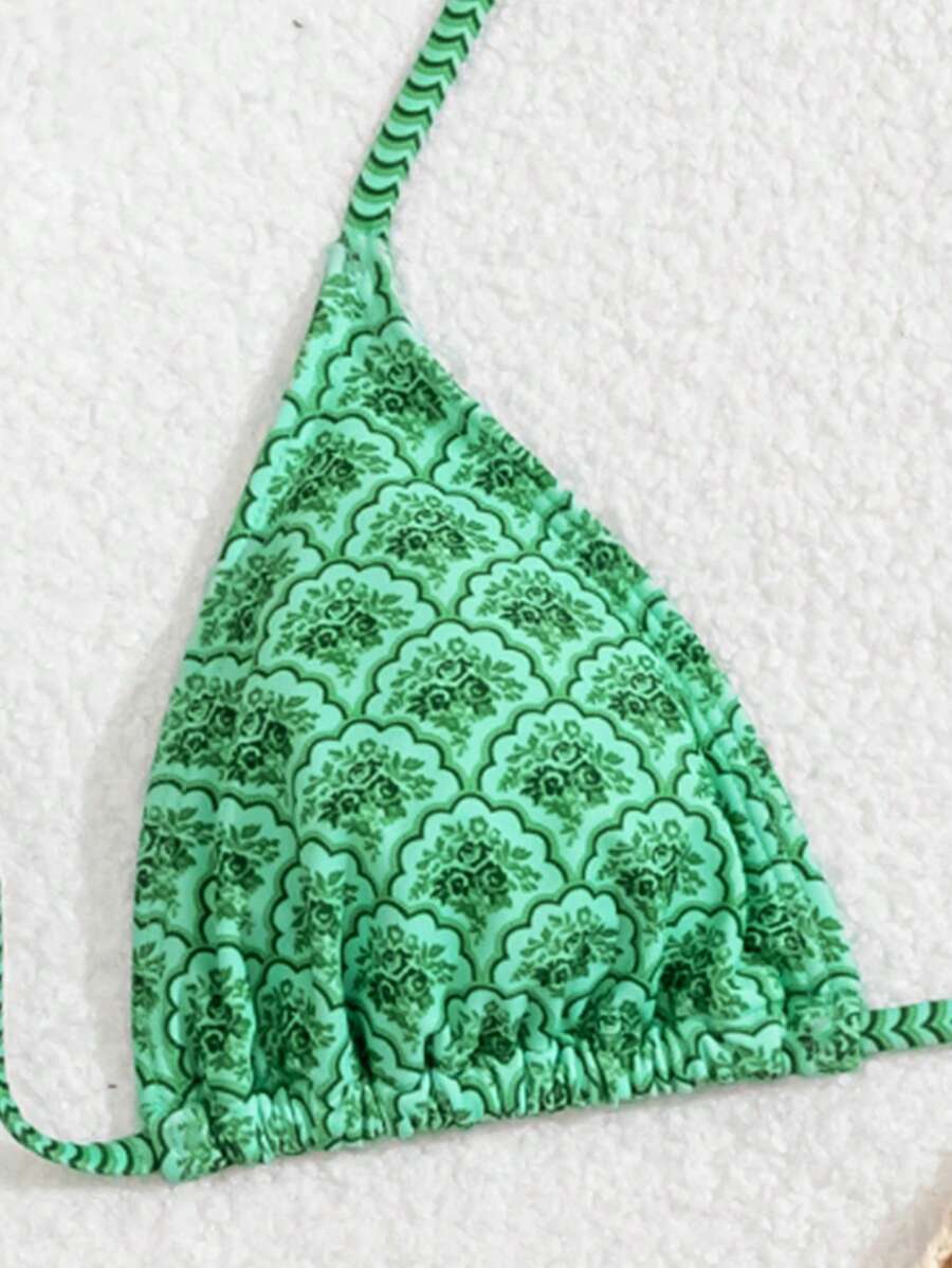 Çiçek Desenli Halter Bağcıklı Bikini Takımı Niebbla