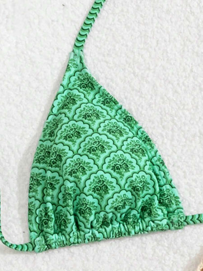 Çiçek Desenli Halter Bağcıklı Bikini Takımı Niebbla