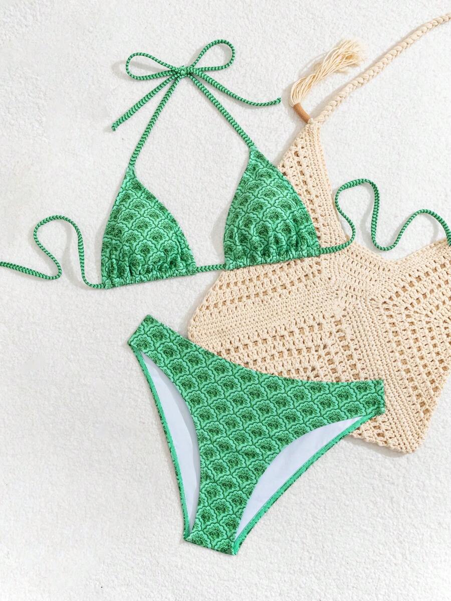 Çiçek Desenli Halter Bağcıklı Bikini Takımı Niebbla