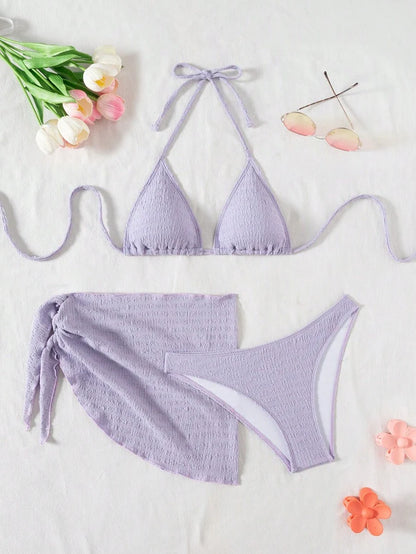 3 Parça Bikini Ve Düğümlü Mini Etek Takımı Niebbla