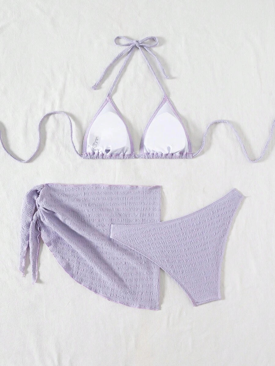 3 Parça Bikini Ve Düğümlü Mini Etek Takımı Niebbla