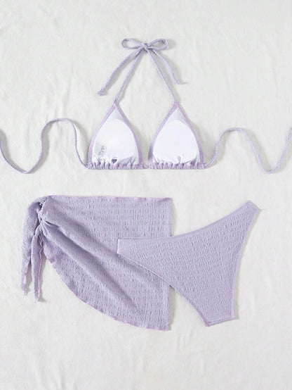 3 Parça Bikini Ve Düğümlü Mini Etek Takımı Niebbla