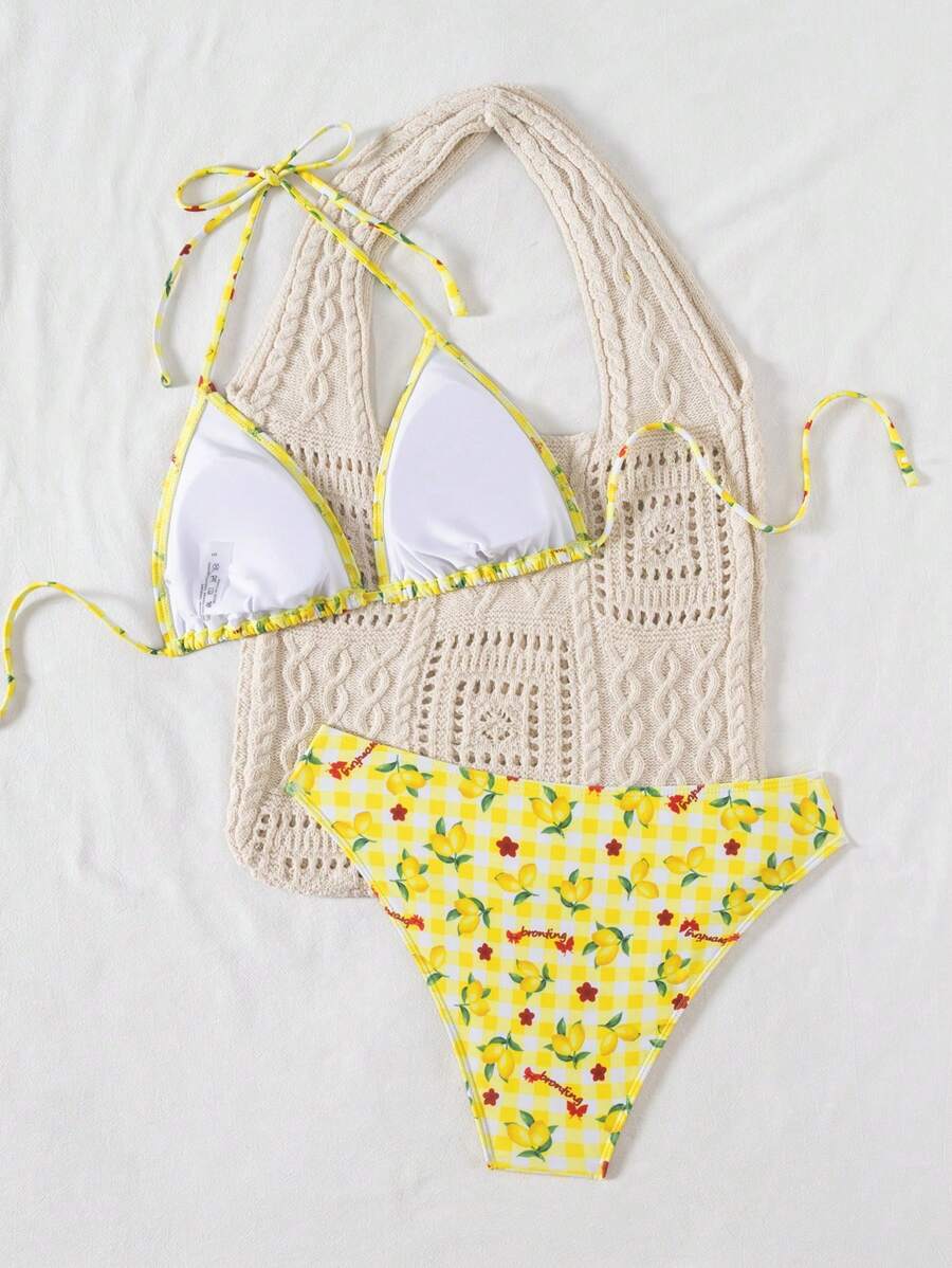 Çiçek Desenli Halter Bağcıklı Bikini Takımı Niebbla