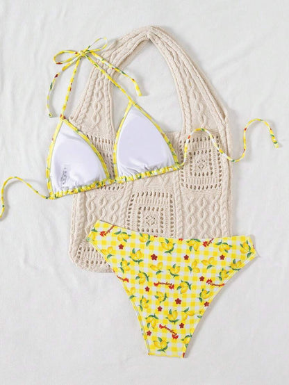 Çiçek Desenli Halter Bağcıklı Bikini Takımı Niebbla