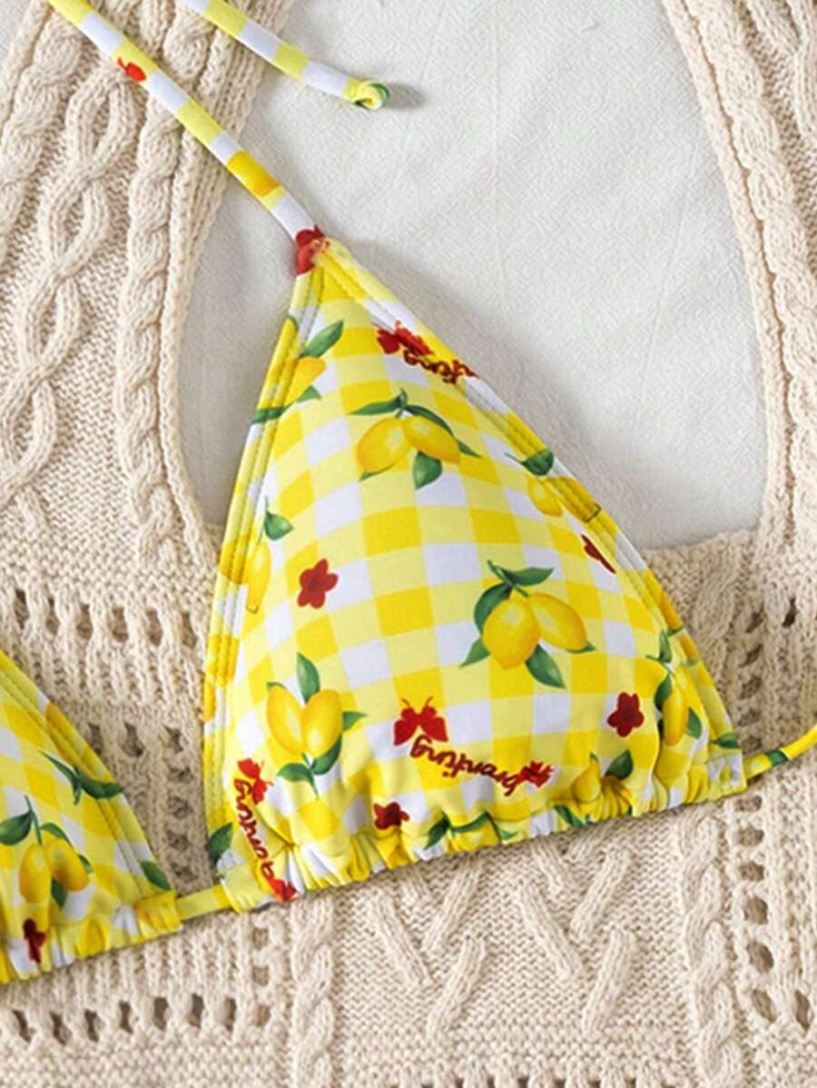 Çiçek Desenli Halter Bağcıklı Bikini Takımı Niebbla