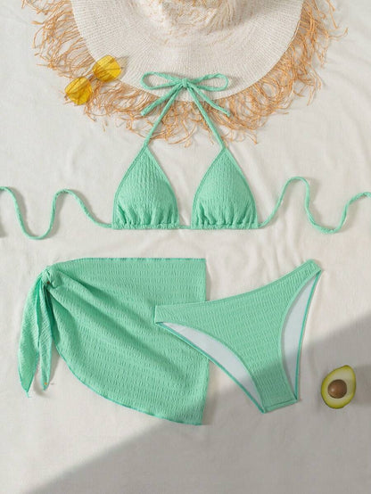 3 Parça Bikini Ve Düğümlü Mini Etek Takımı Niebbla