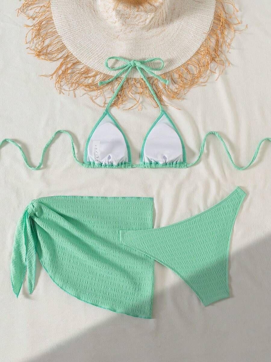 3 Parça Bikini Ve Düğümlü Mini Etek Takımı Niebbla